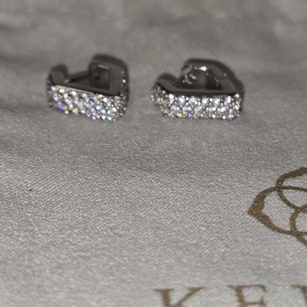 Kendra Scott Pave Huggie Demi Fine STERLING SILVER 925 Sparkling Earrings‎
